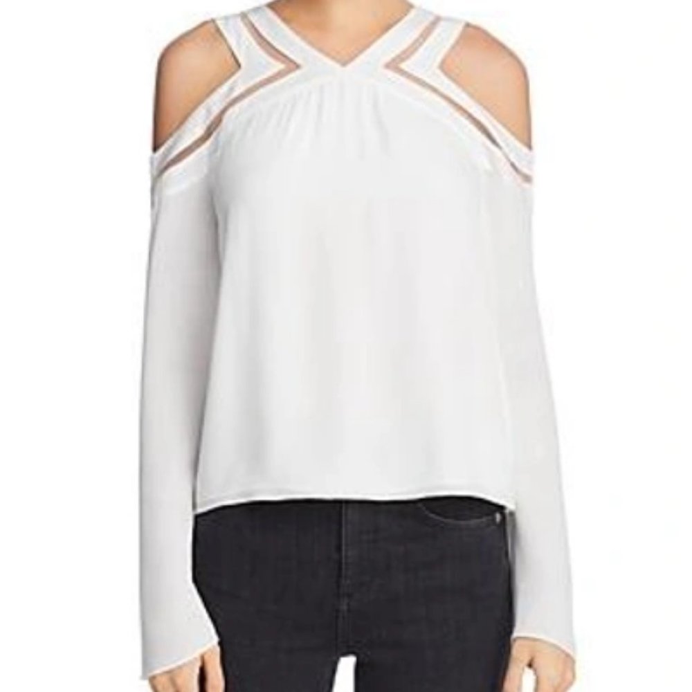 NWT$345 RAMY BROOK Lex Cold-Shoulder Silk Top Blouse In Ivory Sz XS